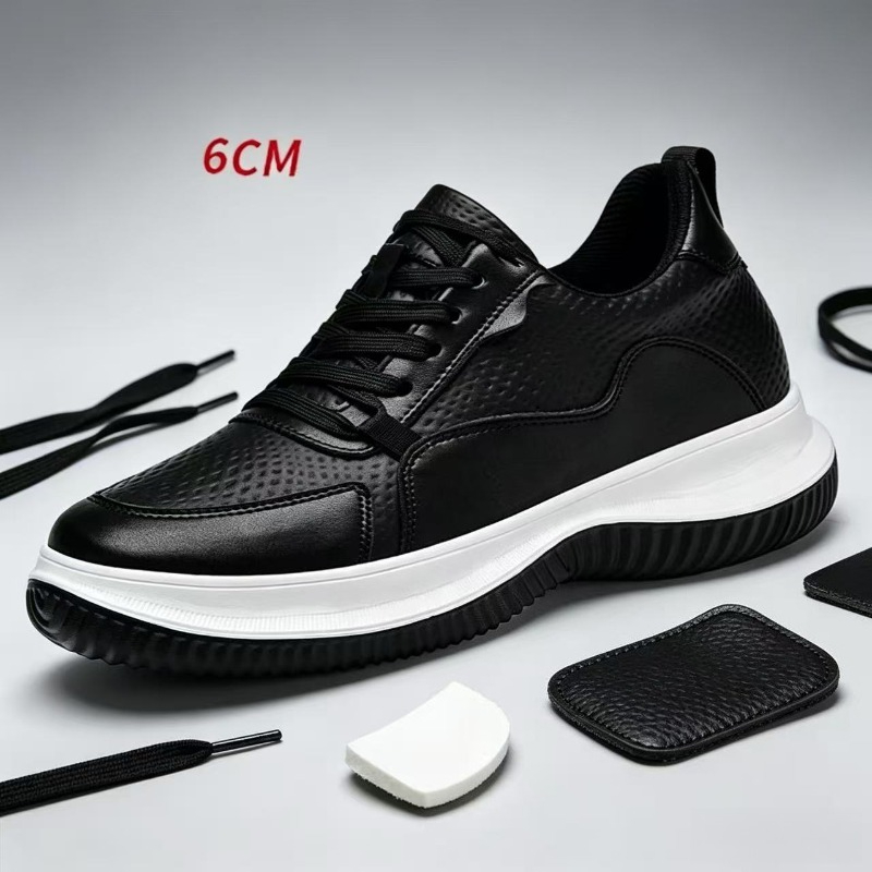 Men Shoes Formal - White Cow Leather Elevator Sneakers Thick