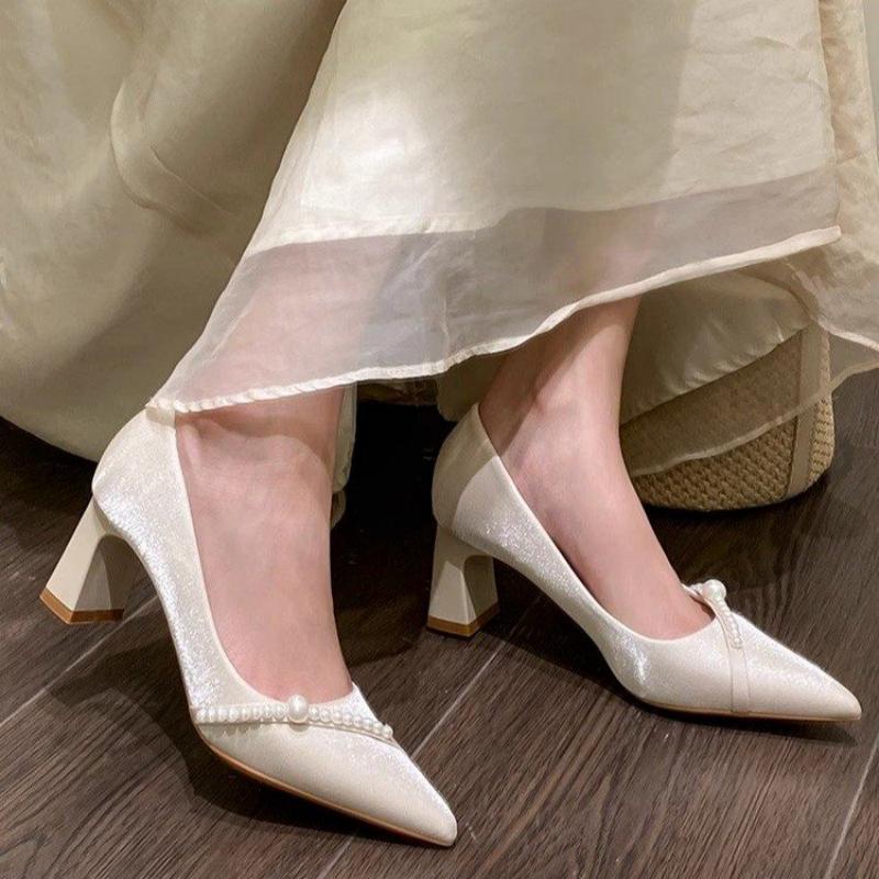 Men Shoes Formal - Elegant Pearl Embellished Pointed Toe Block