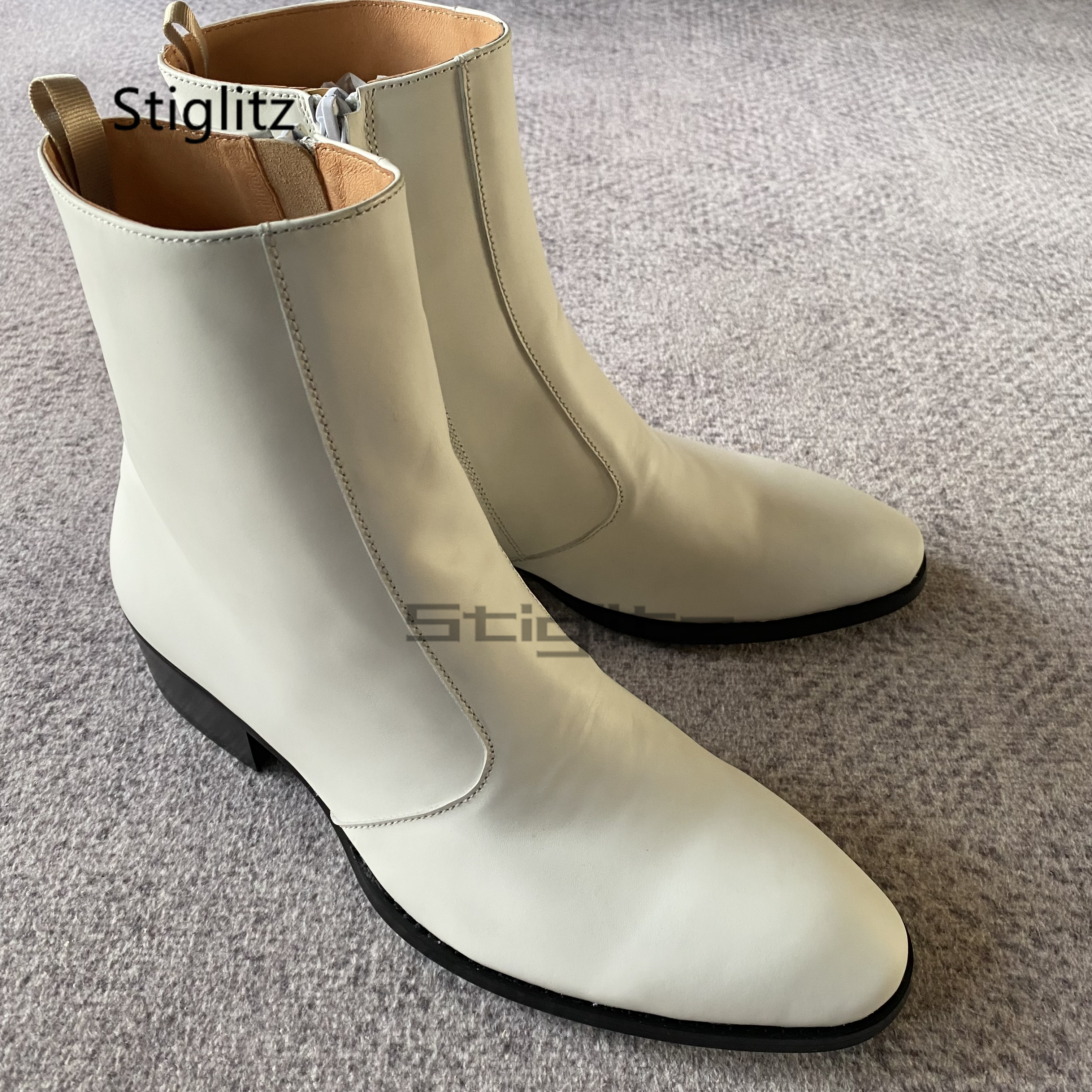 White Genuine Leather Chelsea  – Men Shoes Formal recenzja i cena